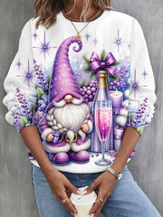 Winter Holiday Gnome Casual Crew Neck Long Sleeve Top