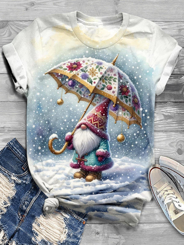 Snow Umbrella Gnome Crew Neck T-shirt